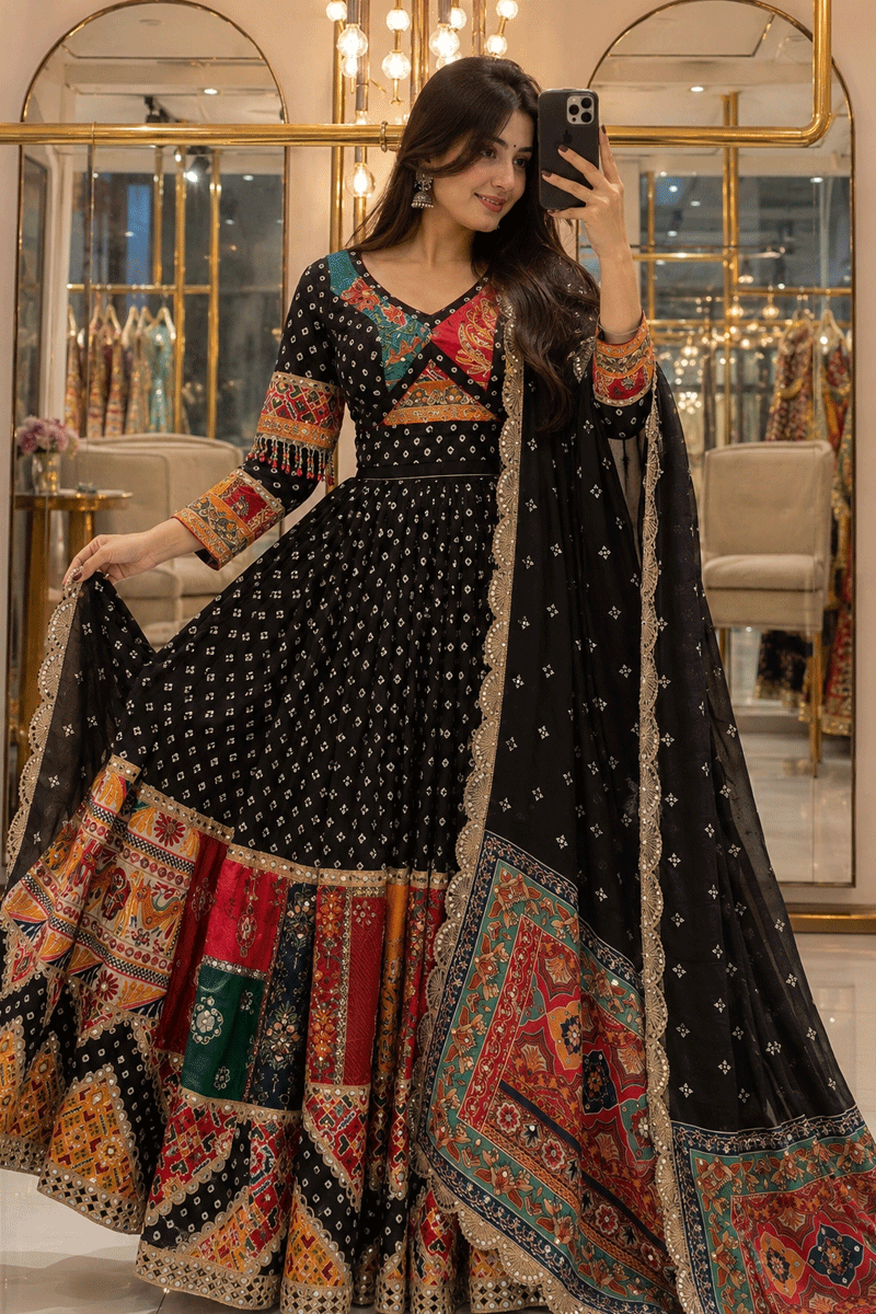black bandhani lehenga 