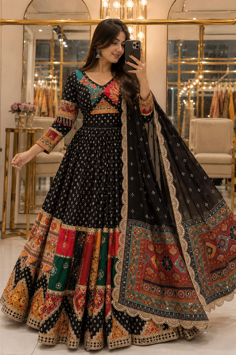 black bandhani lehenga 