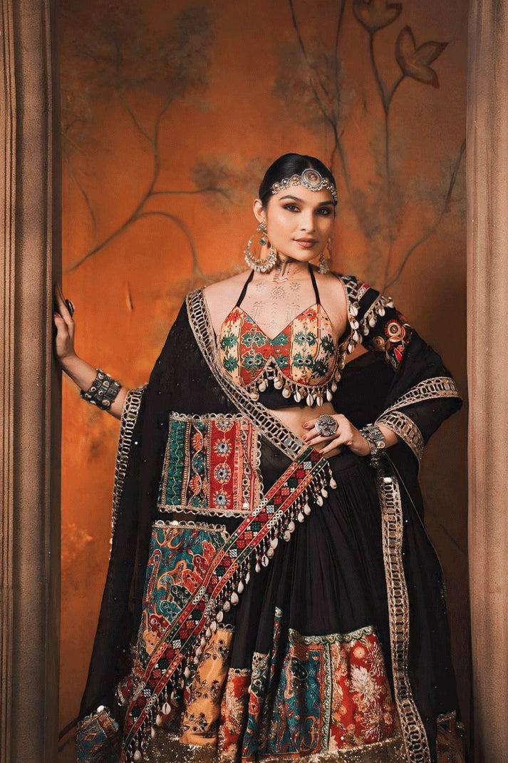 black colour multi design chaniya choli