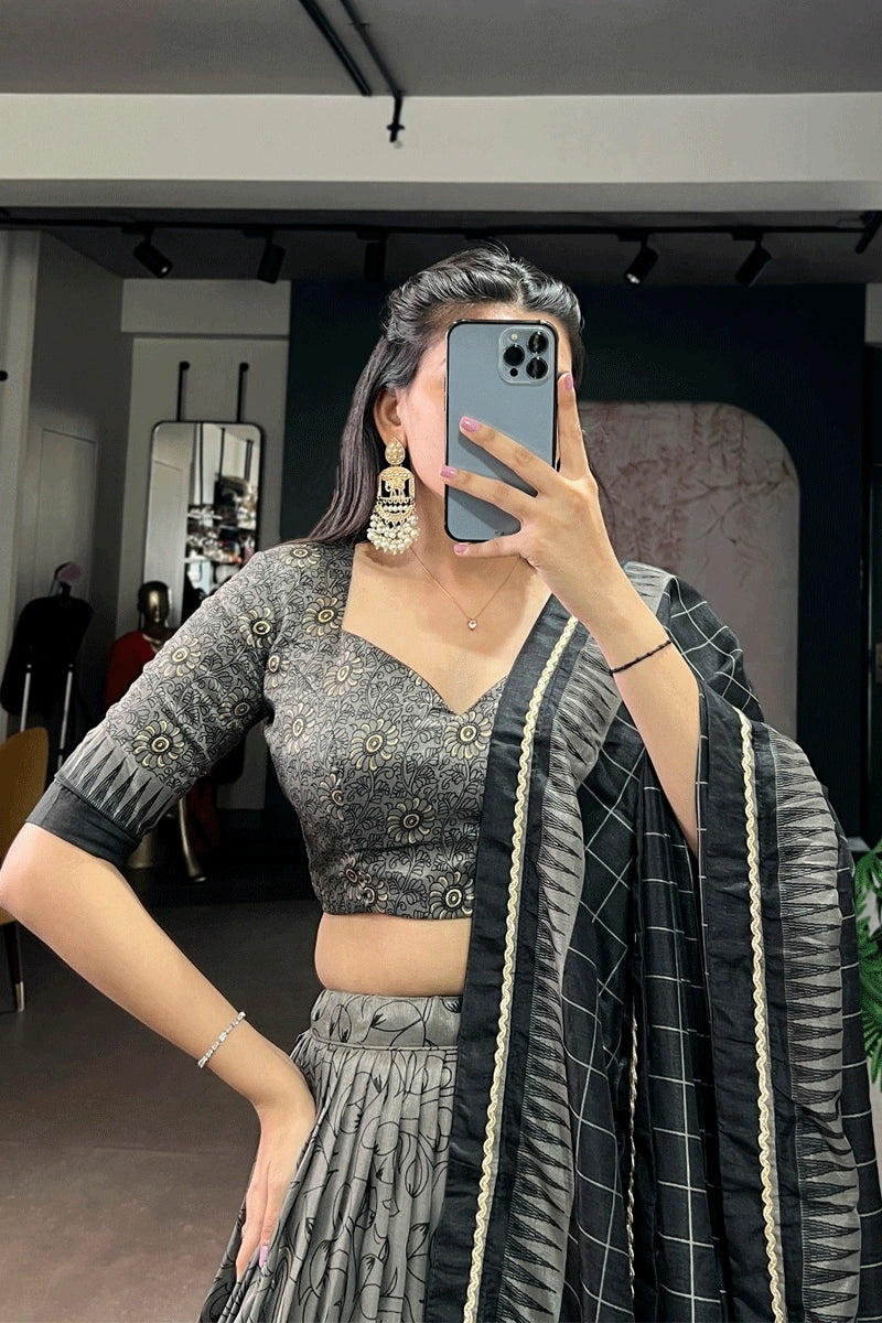 black color kalamkari print lehenga for wedding  function 