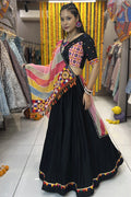 black colour lehenga with multi colour dupatta 