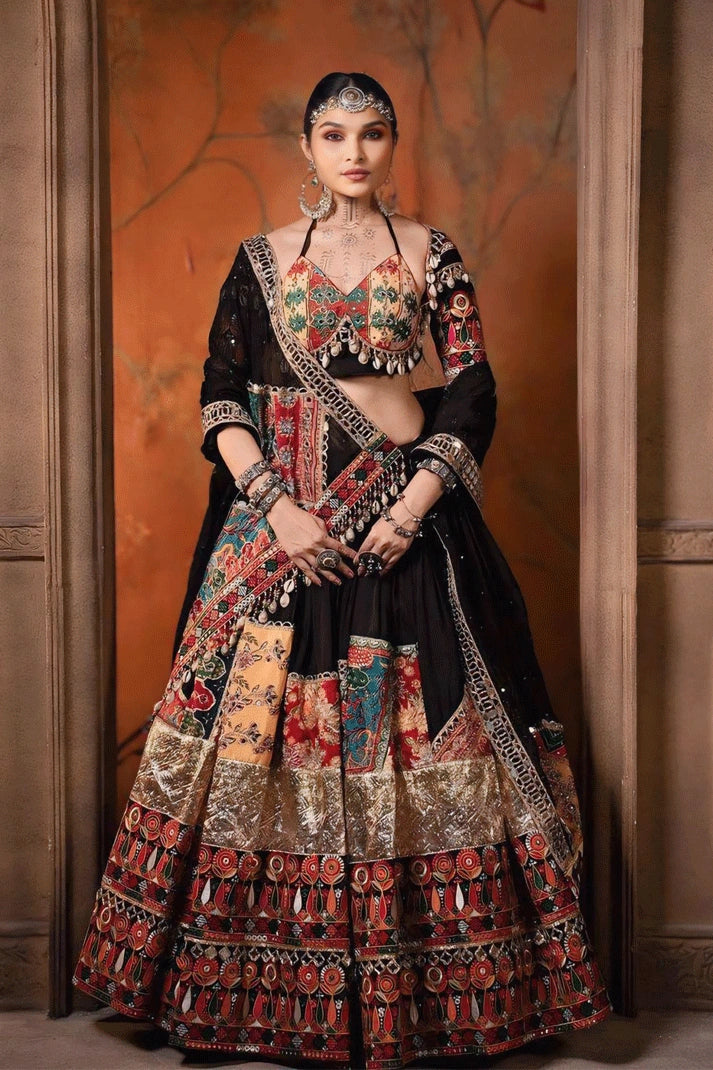 black colour multi design chaniya choli