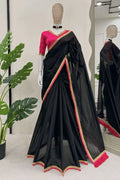 black colour saree with golden border