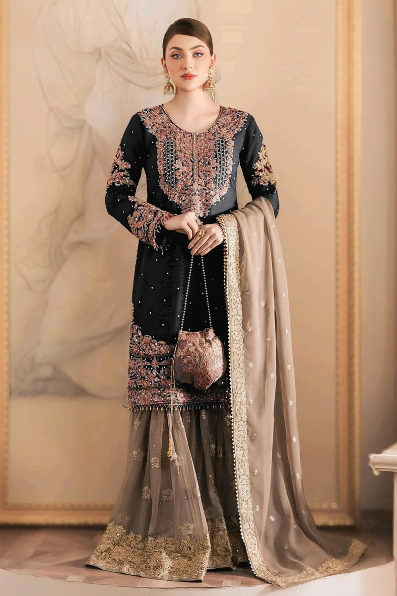 black colour sharara suit for wedding