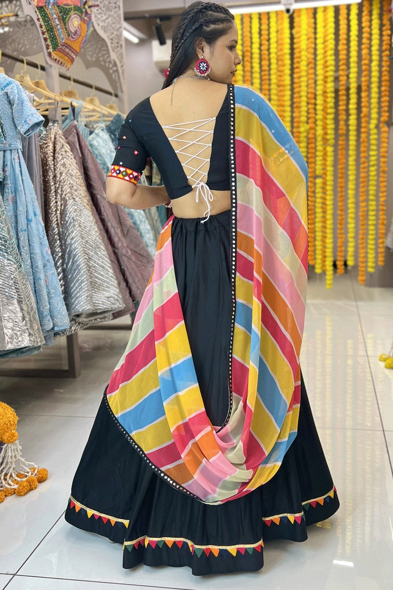 black lehenga designs with multi colour dupatta