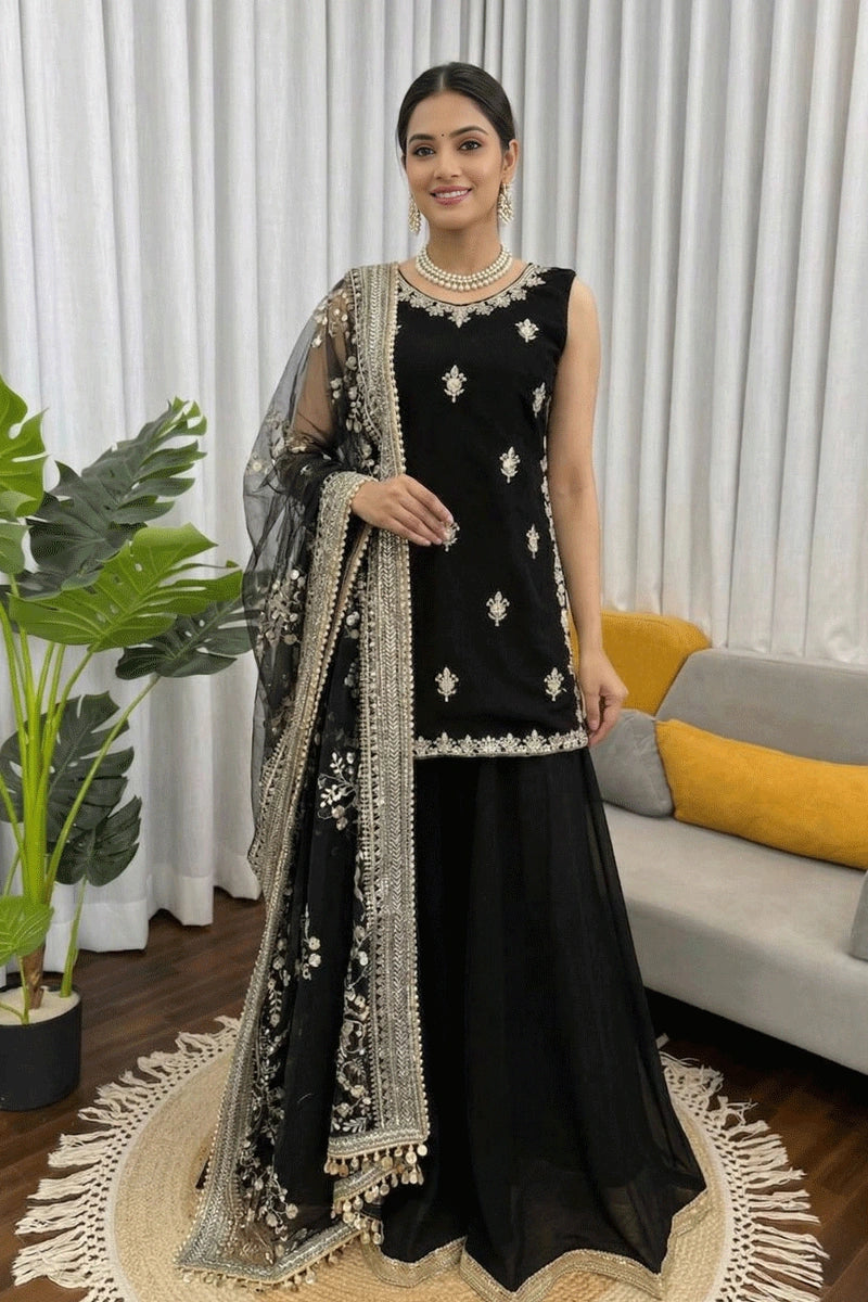 black plazo suit for sangeet