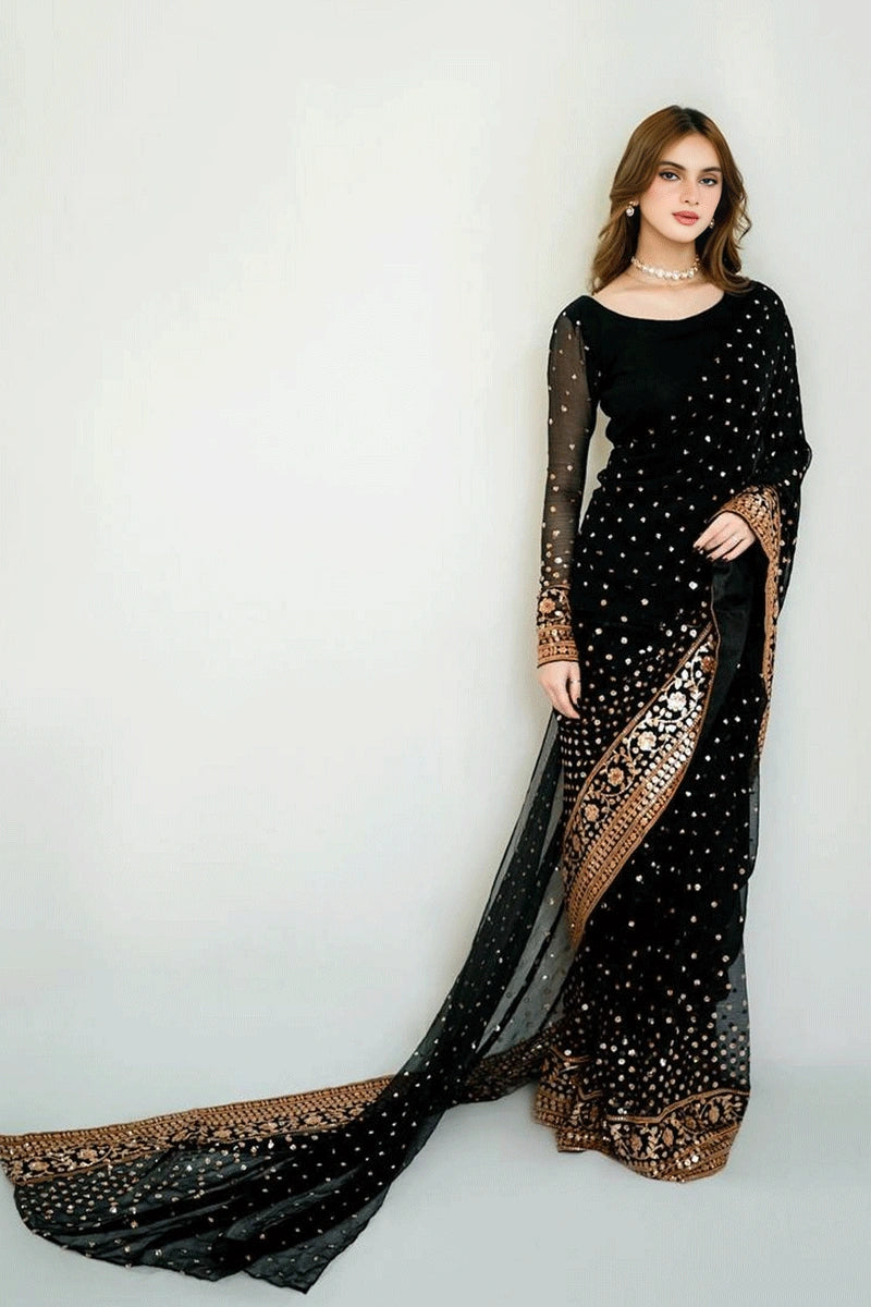 black sequence farewell saree 