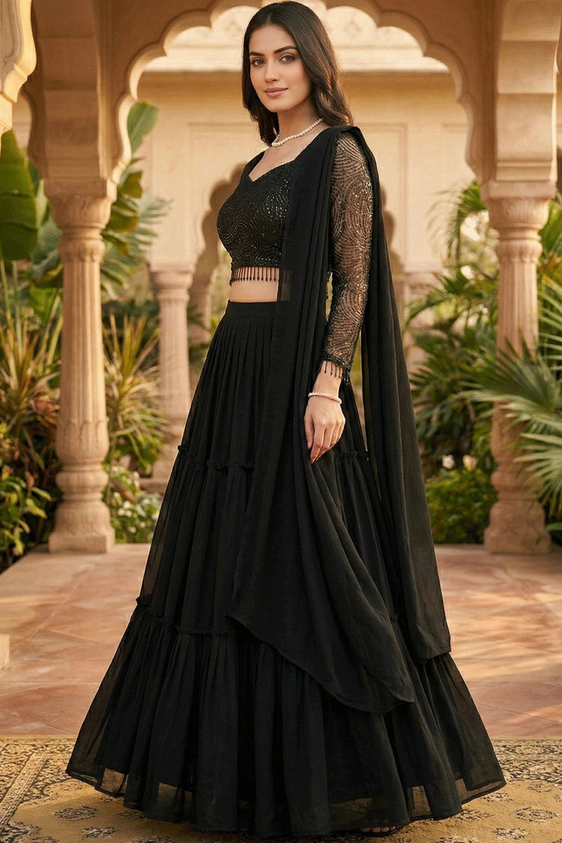 black wedding guest lehenga