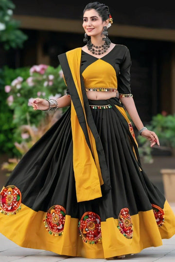 black yellow combination lehenga