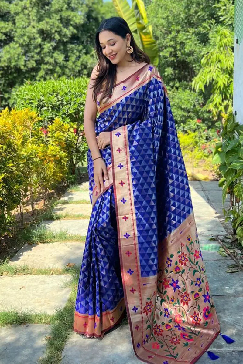 blue color paithani saree design
