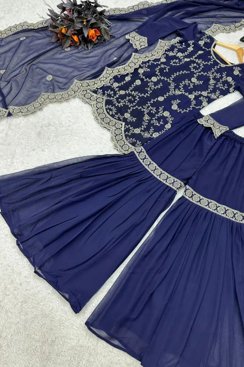 blue color sharara suit