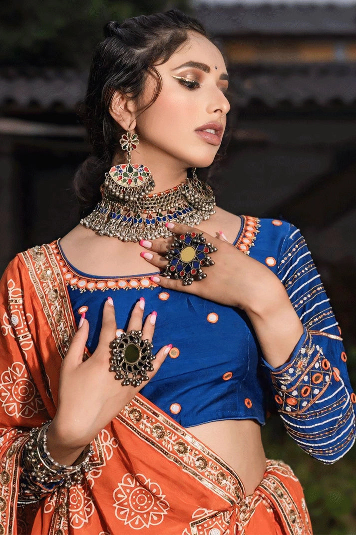 blue and orange chaniya choli for garba