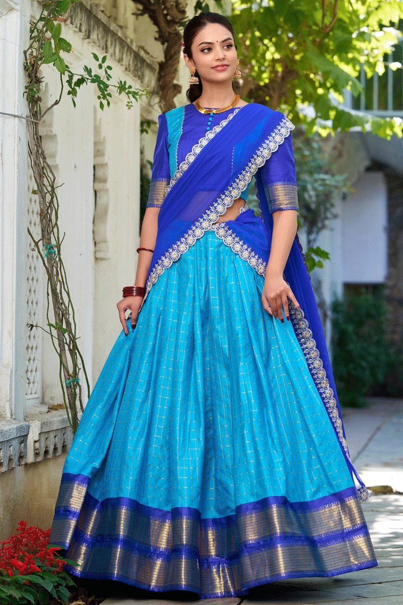 blue color half saree