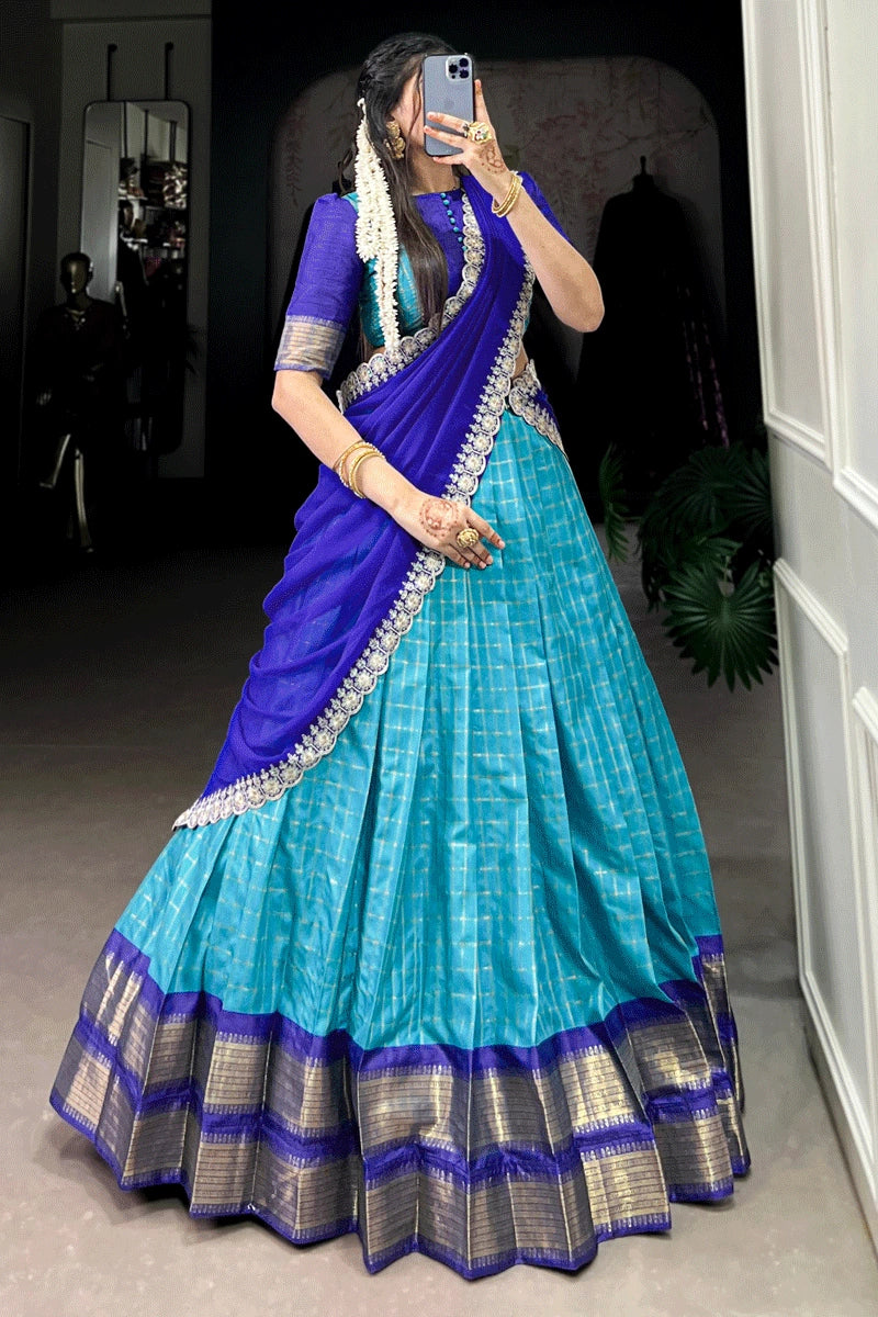 blue half saree