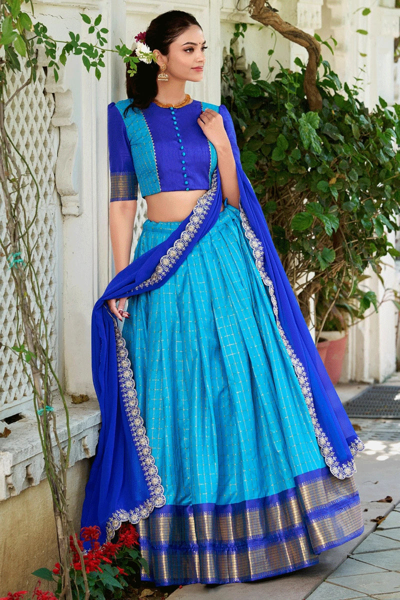 blue color half saree