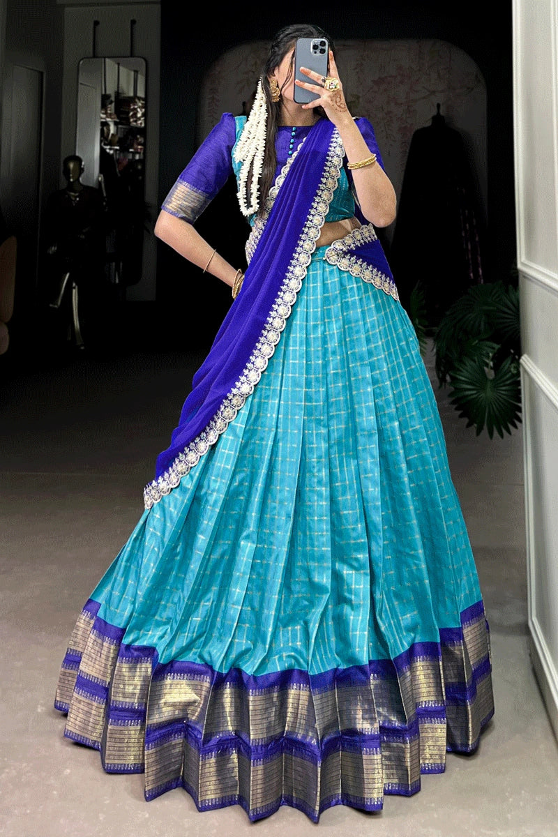 blue half saree