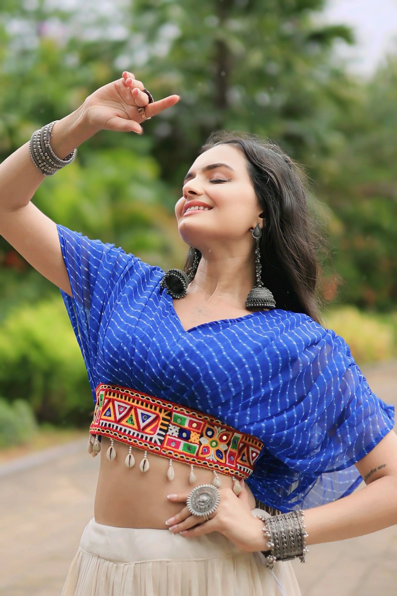 blue linig design blouse for garba