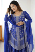 blue palazzo suit for women