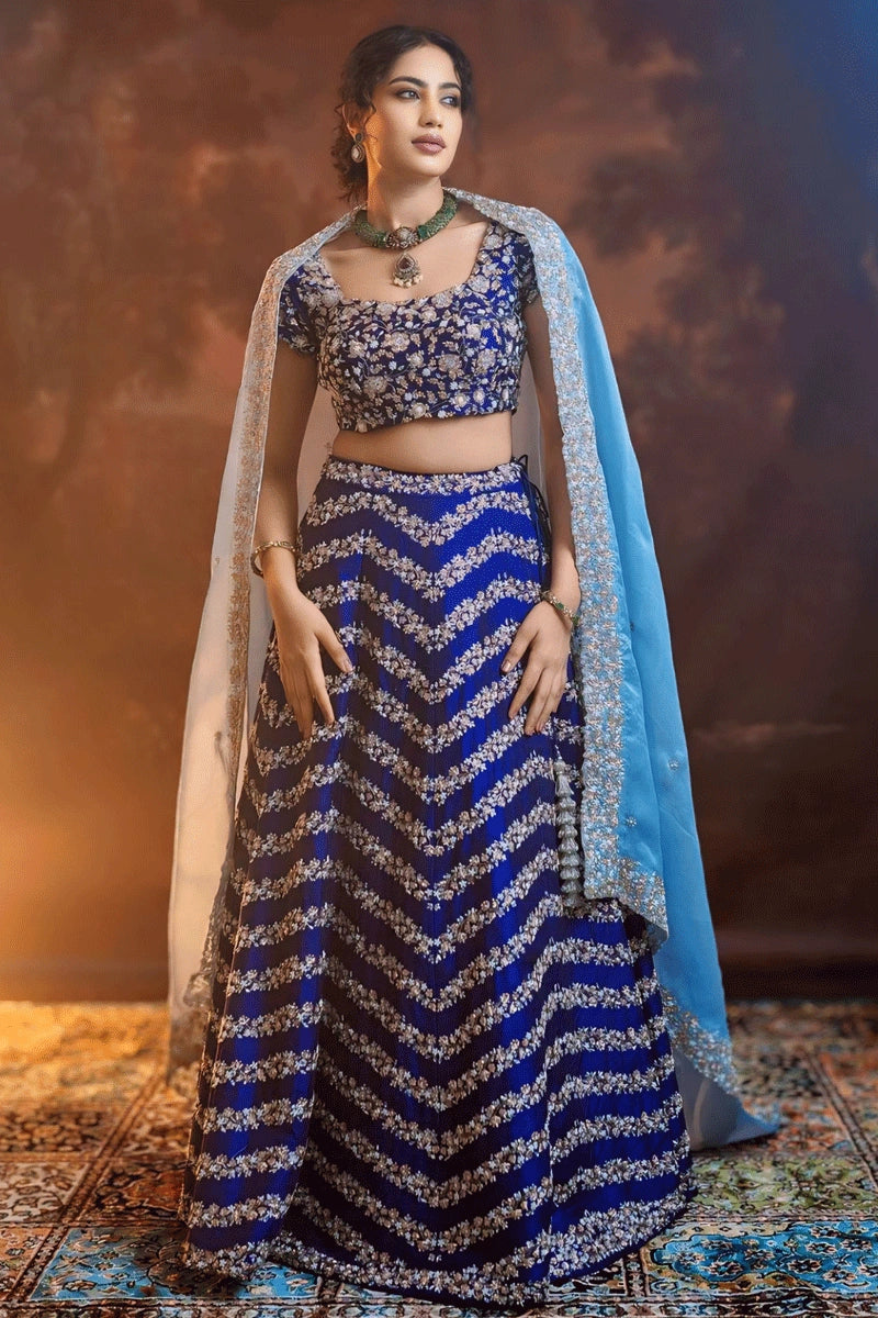 blue reception lehenga for bridal