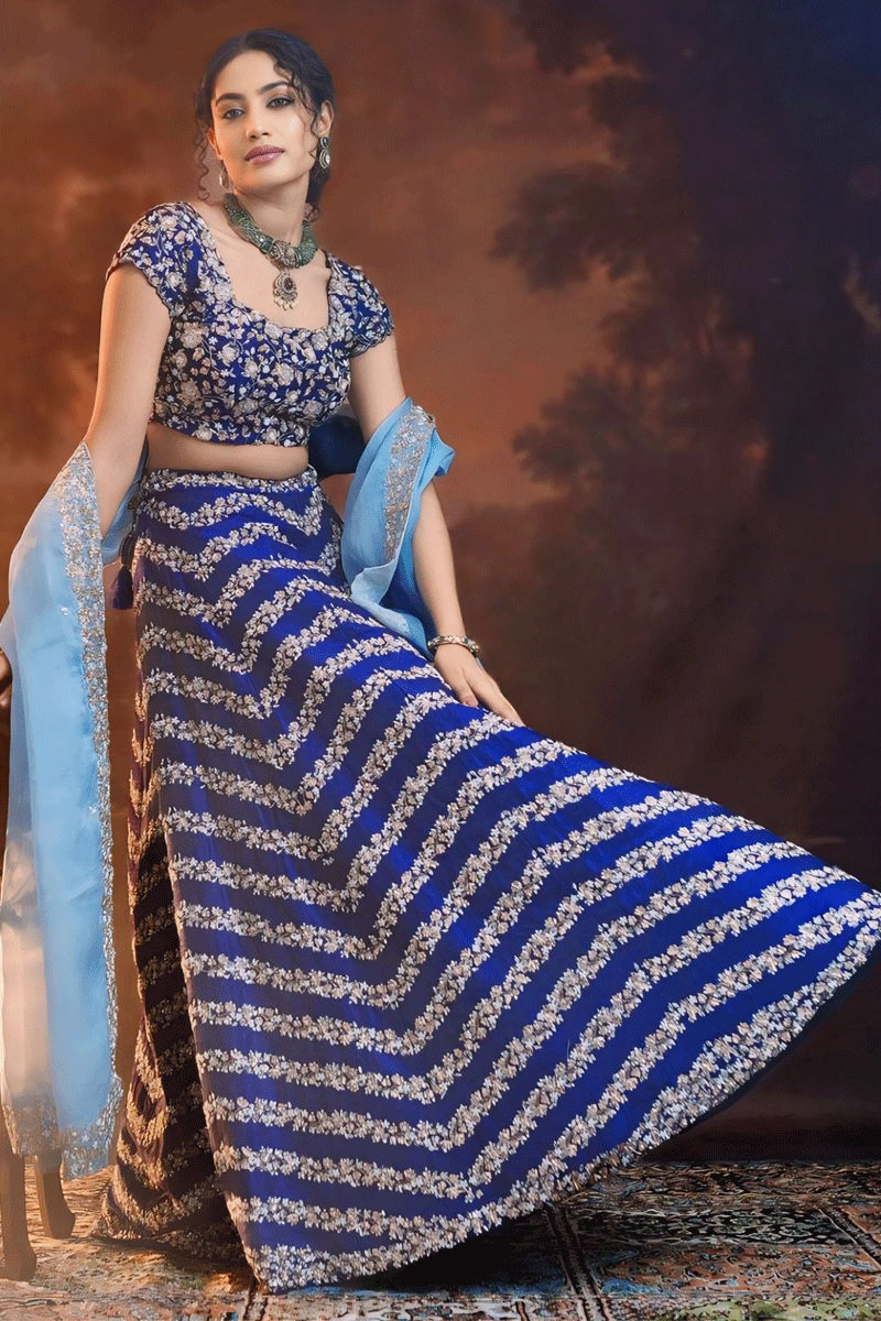 blue reception lehenga for bridal