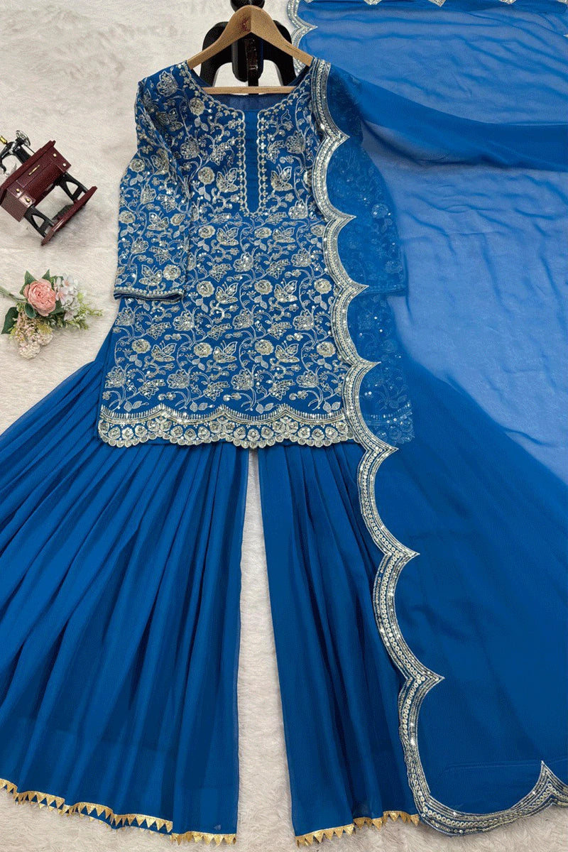 blue sharara suit dress