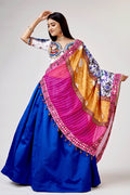 blue silk lehenga for garba