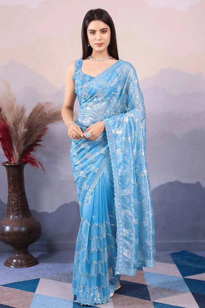 blue silk saree for women