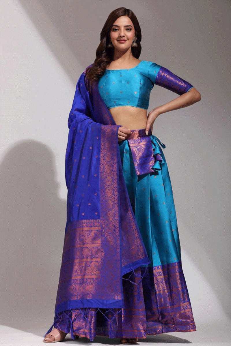 New Arrival Beautiful Sky Blue Half Saree For South Indian Women