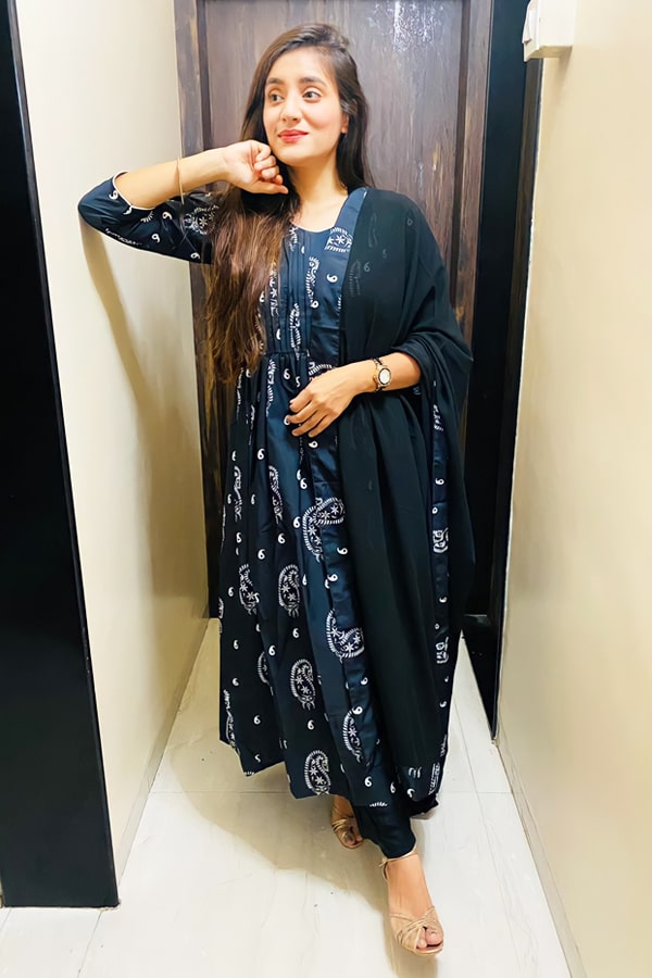 Casual simple Anarkali dress Black 2021 - Anaya Designer Studio