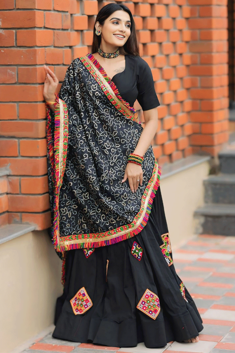 cotton black lehenga