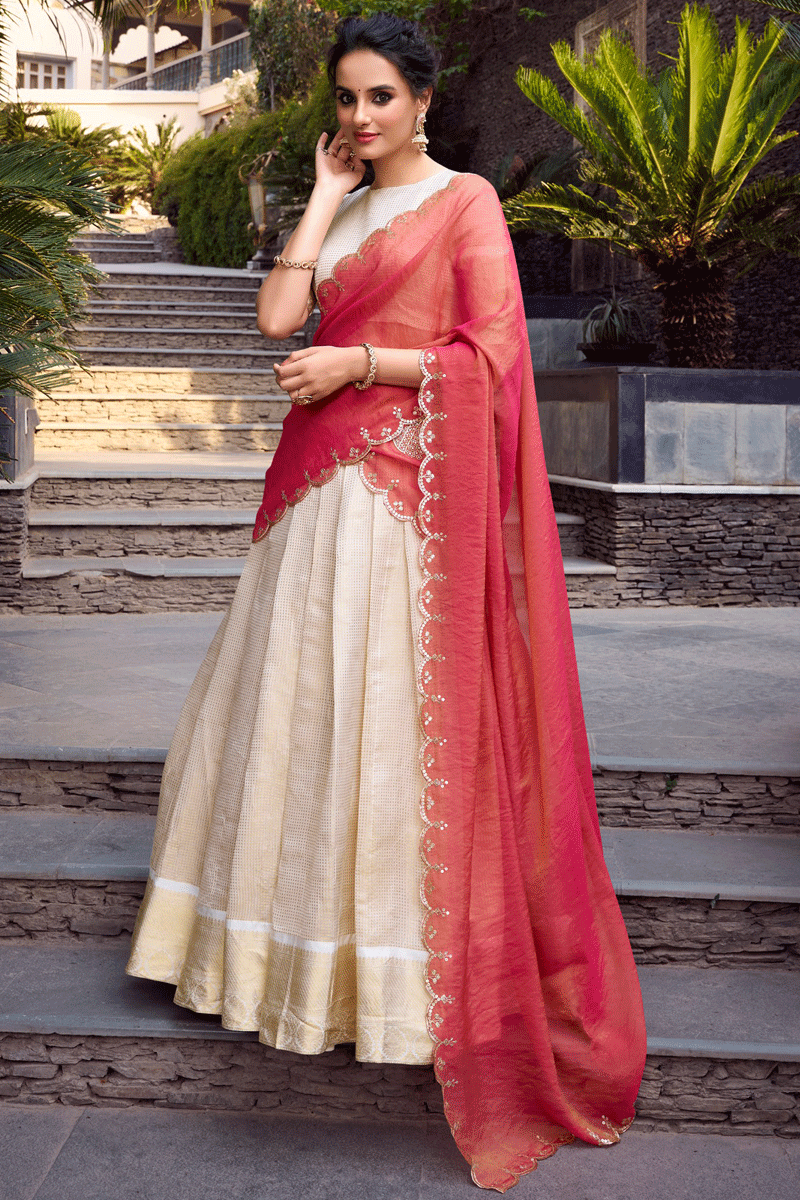 cream color half saree