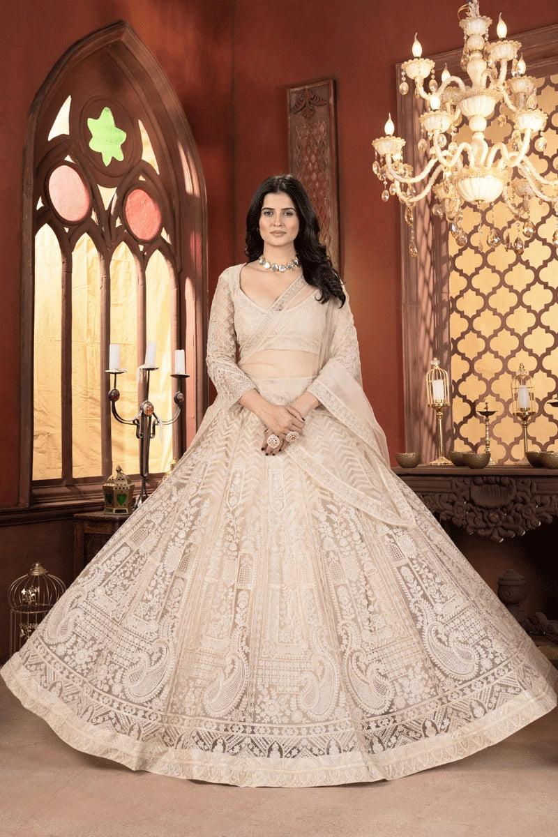 Designer Cream Color Bridal Lehenga For Reception