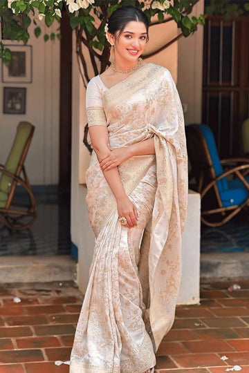 cream colour saree for pooja