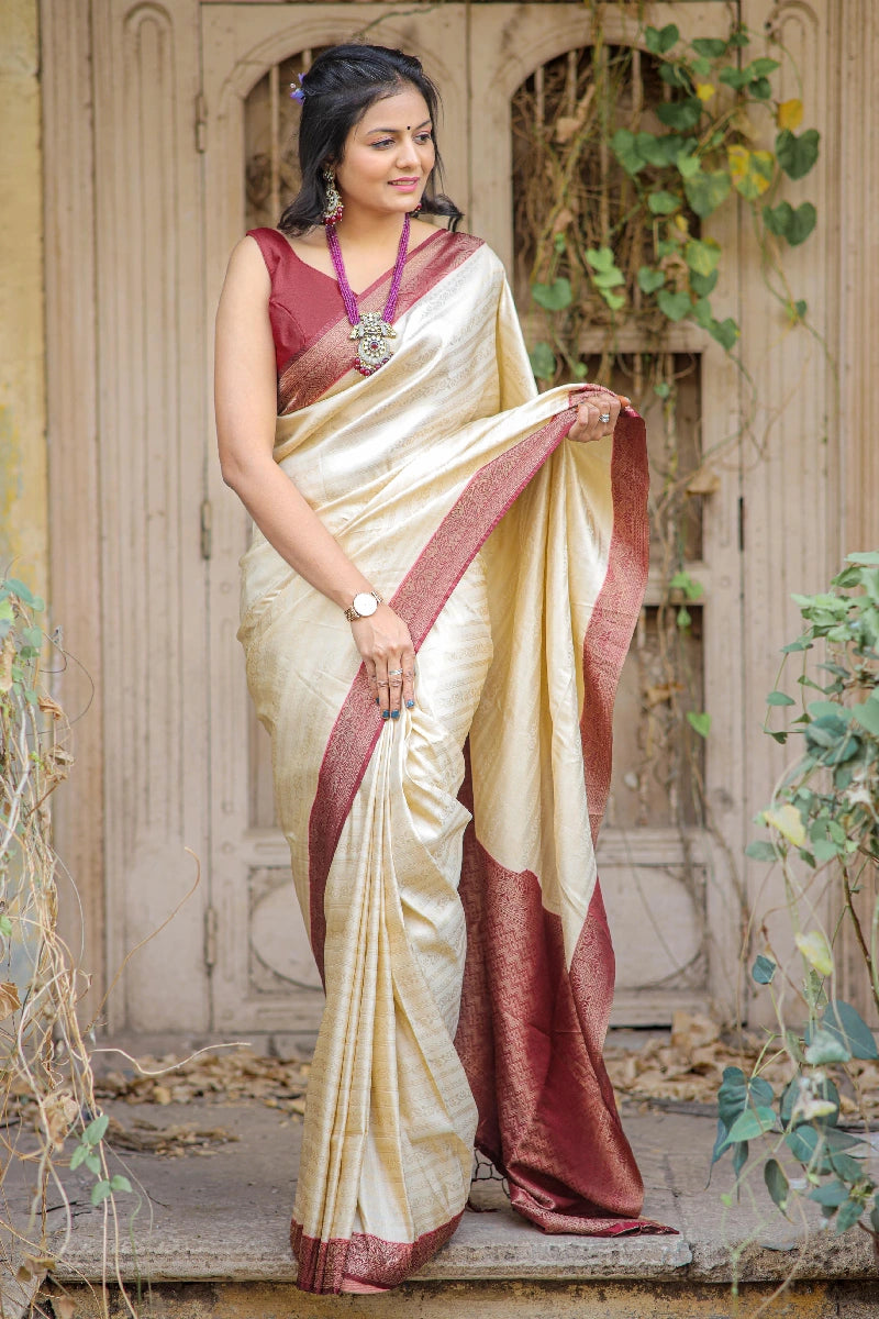 cream lining designer saree for wedding