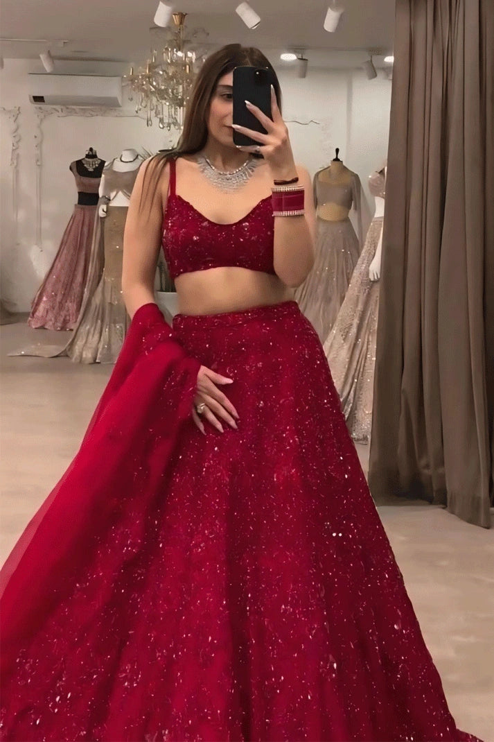 fully red bridal lehenga