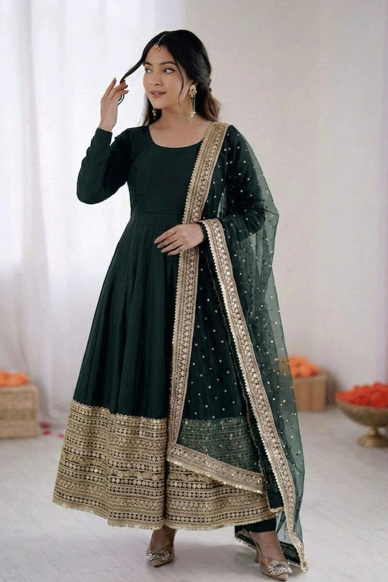 dark green anarkali dress for women