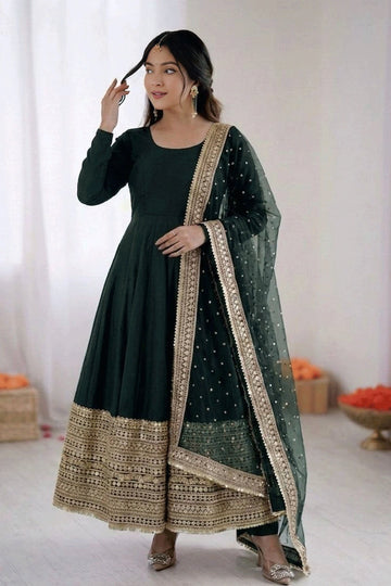 dark green anarkali dress for women
