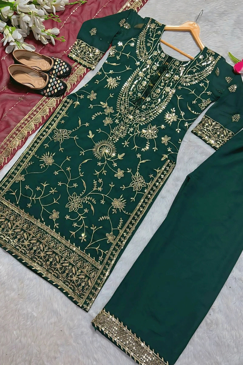 Georgette Full Sleeve Green Dress For Diwali - Anaya Designer Studio Georgette Full Sleeve Green Dress For Diwali - Anaya Designer Studio