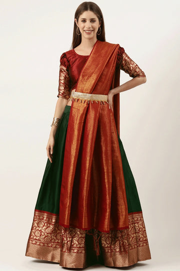 dark green half saree