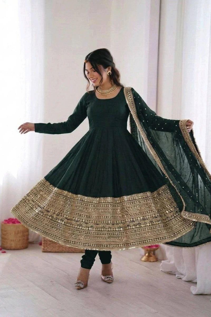 dark green anarkali dress for women