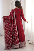 dark red long gown with dupatta 