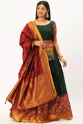 dark green half saree combination