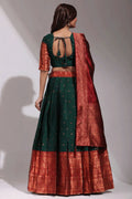 dark green half saree combination south