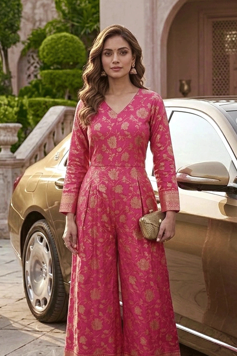 banarasi silk jumpsuit for girls