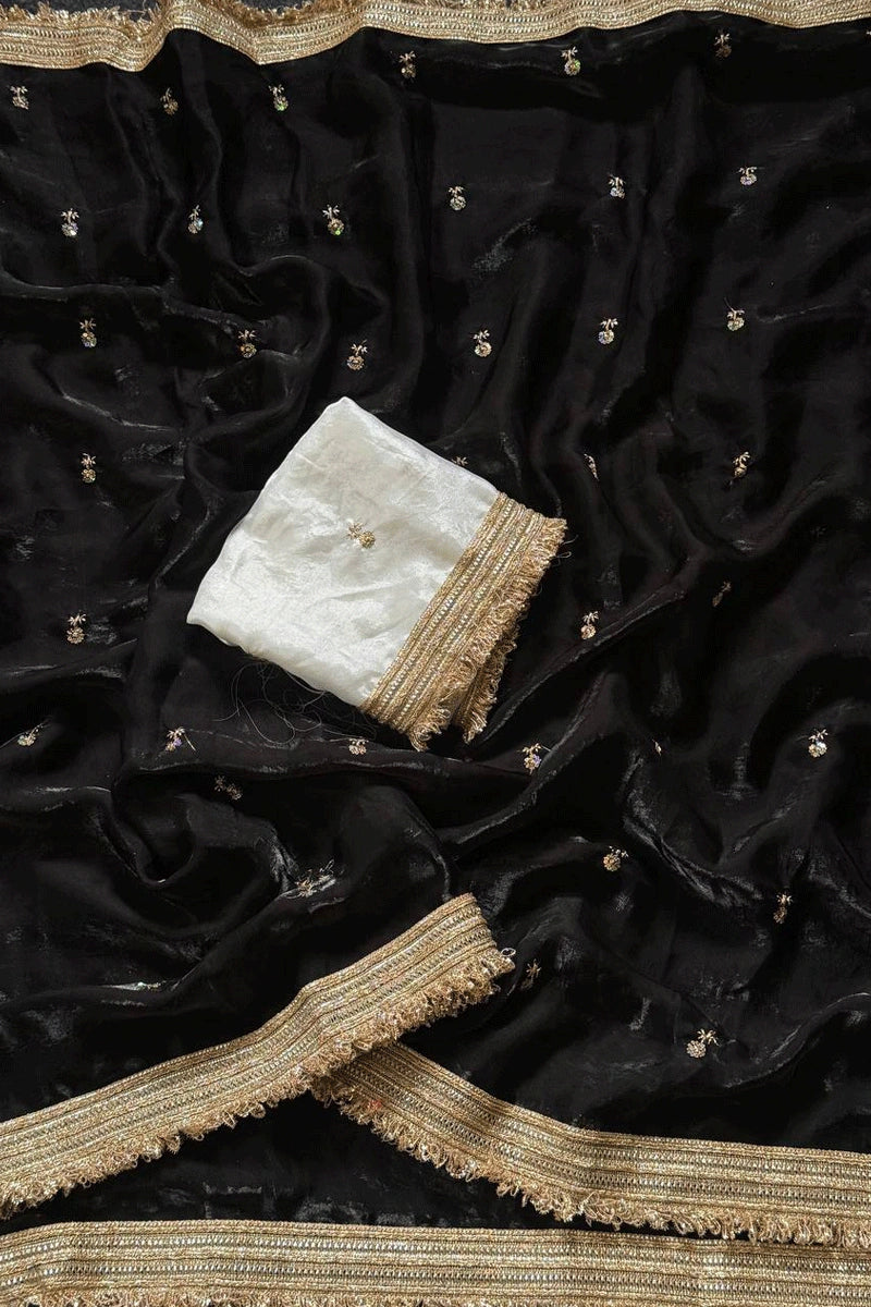 designer black saree for reception