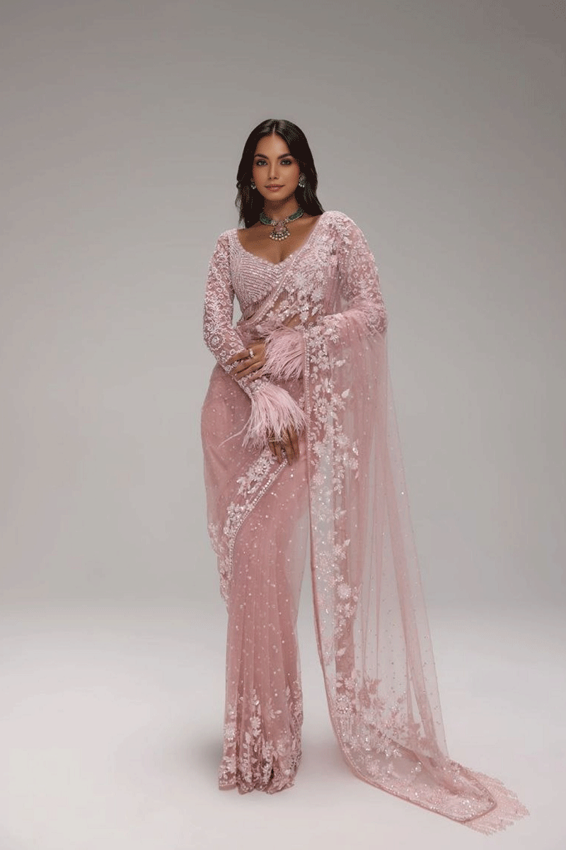 designer butterfly net saree