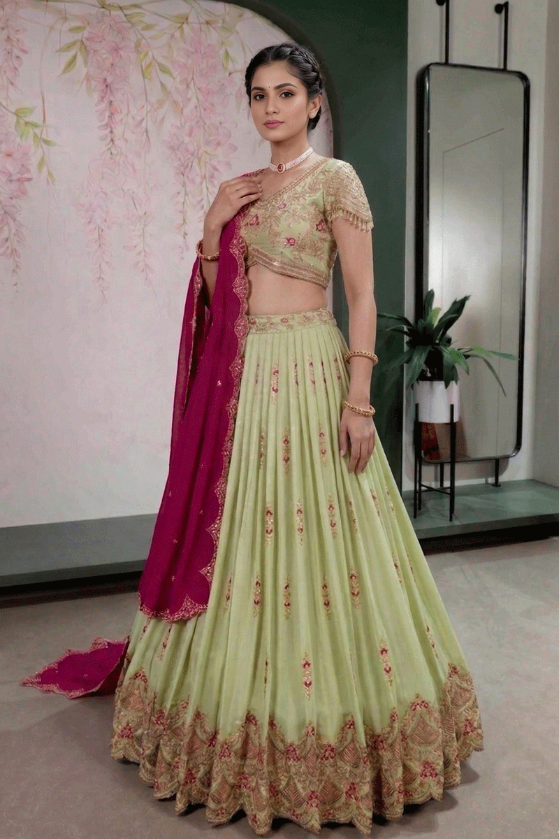 designer embroidery work lehenga