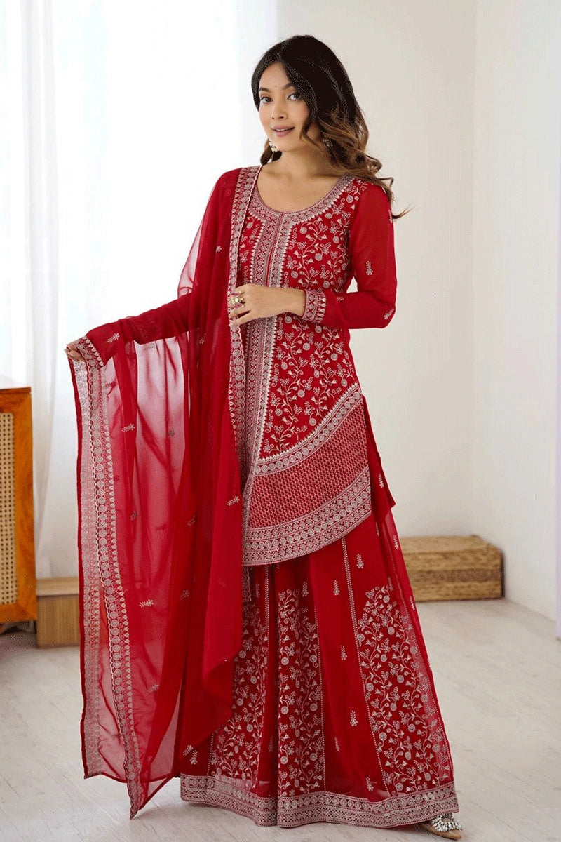 designer embroidery work palazzo suit for karwa chauth