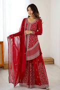 designer embroidery work palazzo suit for karwa chauth