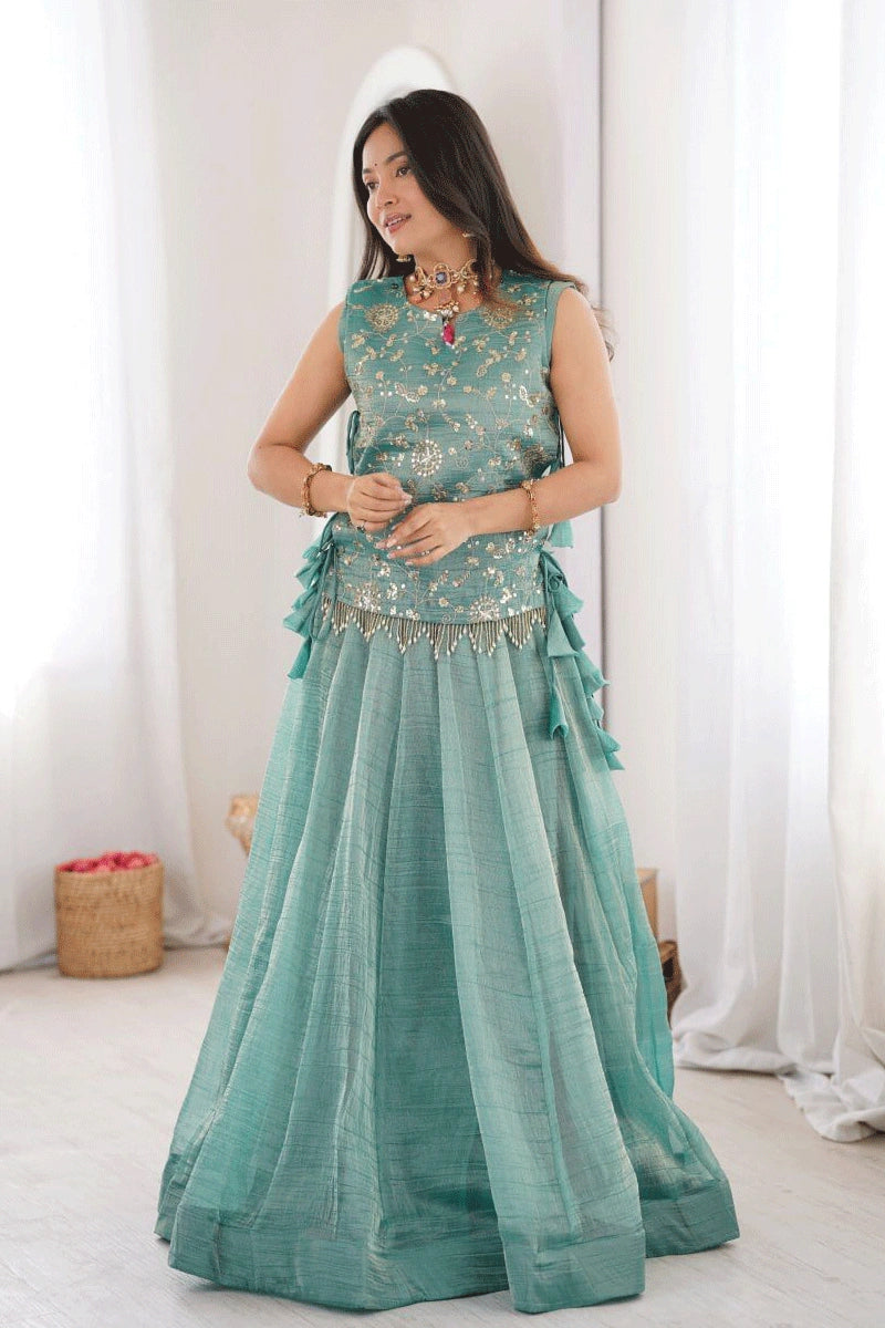 designer fully stitched lehenga choli with koti